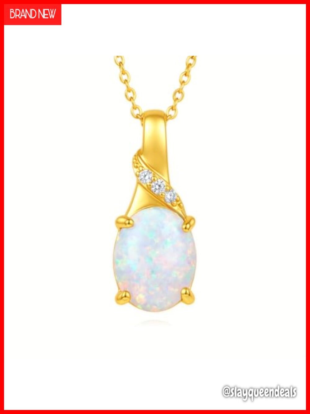 18k Gold Plated Opal Necklace Oval Cut Pendant with Moissanite Elegant Jewelry